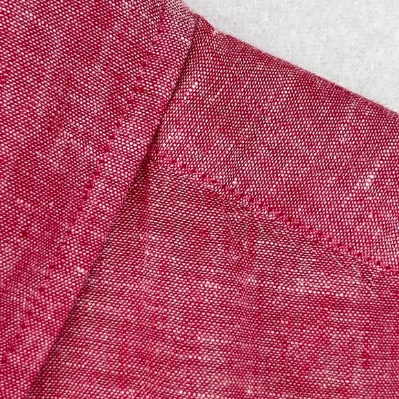 TOMMY HILFIGER Shirt Mens 2XL Cotton Linen Chambray Button Up Short Sleeve Pink - Picture 9 of 14